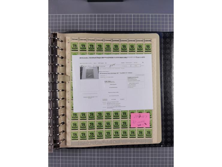 1900/23, reichhaltige und umfangreiche Bogensammlung in 9 Alben, vielfach spezialisiert nach Plattennummern, Farben und Typen