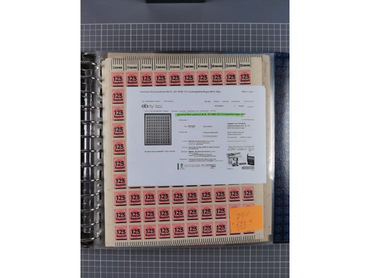 1900/23, reichhaltige und umfangreiche Bogensammlung in 9 Alben, vielfach spezialisiert nach Plattennummern, Farben und Typen