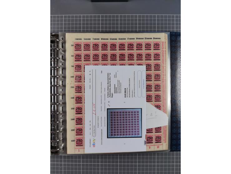 1900/23, reichhaltige und umfangreiche Bogensammlung in 9 Alben, vielfach spezialisiert nach Plattennummern, Farben und Typen