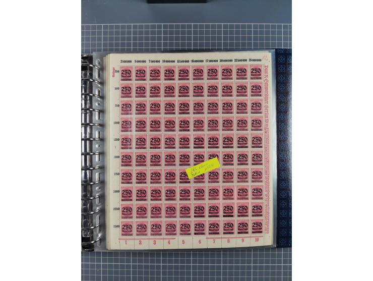 1900/23, reichhaltige und umfangreiche Bogensammlung in 9 Alben, vielfach spezialisiert nach Plattennummern, Farben und Typen