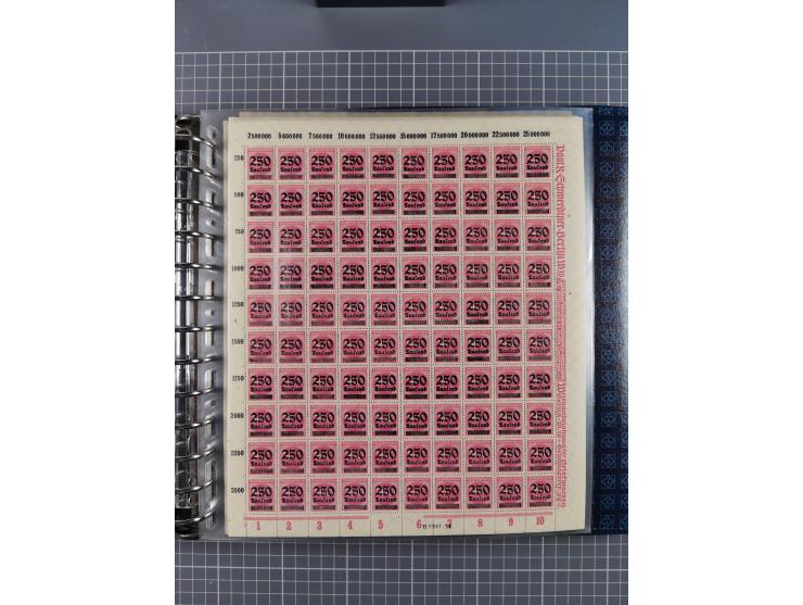 1900/23, reichhaltige und umfangreiche Bogensammlung in 9 Alben, vielfach spezialisiert nach Plattennummern, Farben und Typen