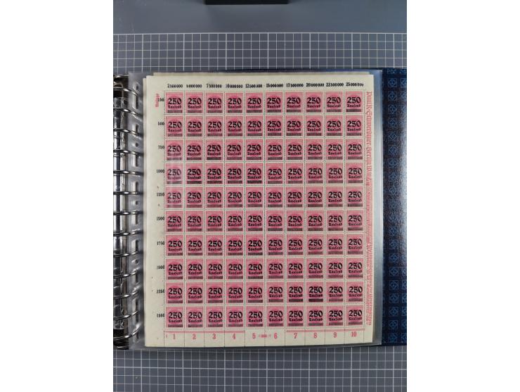 1900/23, reichhaltige und umfangreiche Bogensammlung in 9 Alben, vielfach spezialisiert nach Plattennummern, Farben und Typen