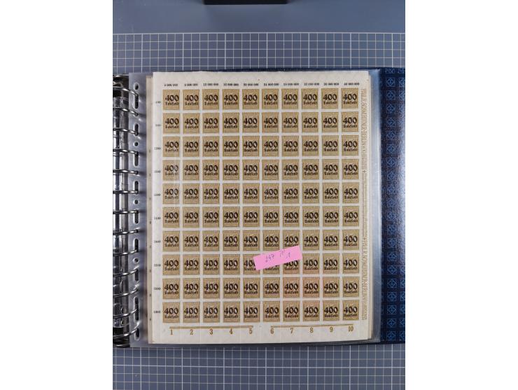 1900/23, reichhaltige und umfangreiche Bogensammlung in 9 Alben, vielfach spezialisiert nach Plattennummern, Farben und Typen