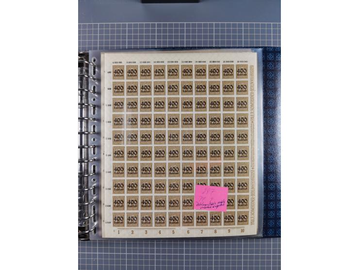 1900/23, reichhaltige und umfangreiche Bogensammlung in 9 Alben, vielfach spezialisiert nach Plattennummern, Farben und Typen