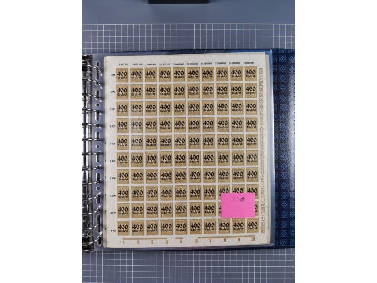 1900/23, reichhaltige und umfangreiche Bogensammlung in 9 Alben, vielfach spezialisiert nach Plattennummern, Farben und Typen