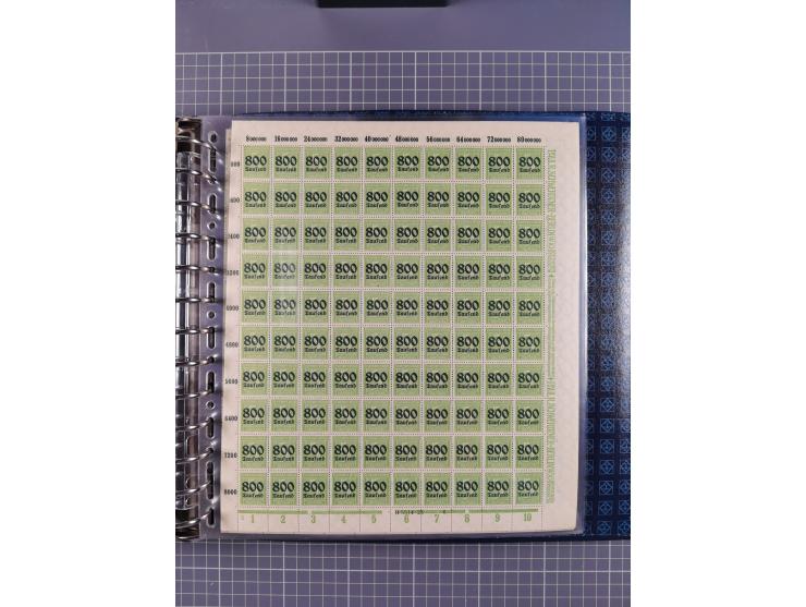 1900/23, reichhaltige und umfangreiche Bogensammlung in 9 Alben, vielfach spezialisiert nach Plattennummern, Farben und Typen