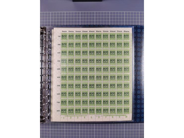 1900/23, reichhaltige und umfangreiche Bogensammlung in 9 Alben, vielfach spezialisiert nach Plattennummern, Farben und Typen