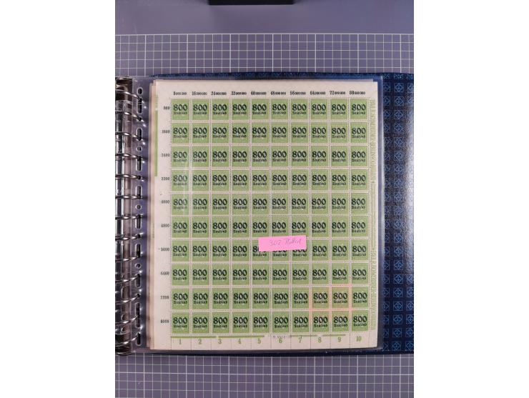 1900/23, reichhaltige und umfangreiche Bogensammlung in 9 Alben, vielfach spezialisiert nach Plattennummern, Farben und Typen