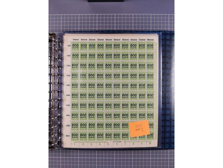 1900/23, reichhaltige und umfangreiche Bogensammlung in 9 Alben, vielfach spezialisiert nach Plattennummern, Farben und Typen