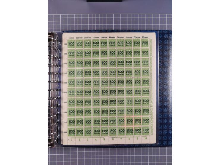 1900/23, reichhaltige und umfangreiche Bogensammlung in 9 Alben, vielfach spezialisiert nach Plattennummern, Farben und Typen