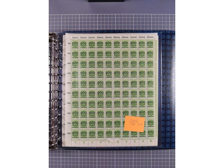 1900/23, reichhaltige und umfangreiche Bogensammlung in 9 Alben, vielfach spezialisiert nach Plattennummern, Farben und Typen