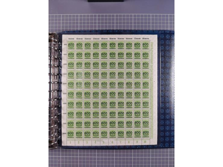 1900/23, reichhaltige und umfangreiche Bogensammlung in 9 Alben, vielfach spezialisiert nach Plattennummern, Farben und Typen