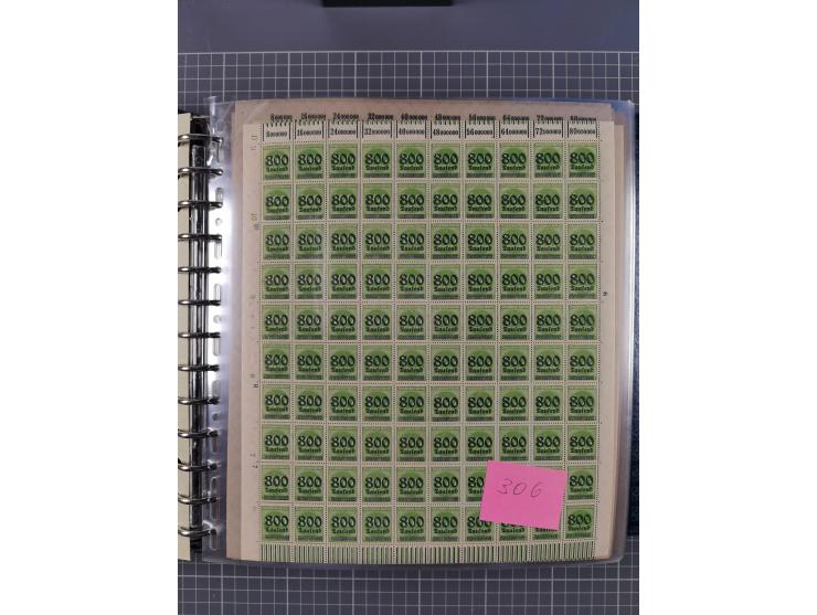 1900/23, reichhaltige und umfangreiche Bogensammlung in 9 Alben, vielfach spezialisiert nach Plattennummern, Farben und Typen