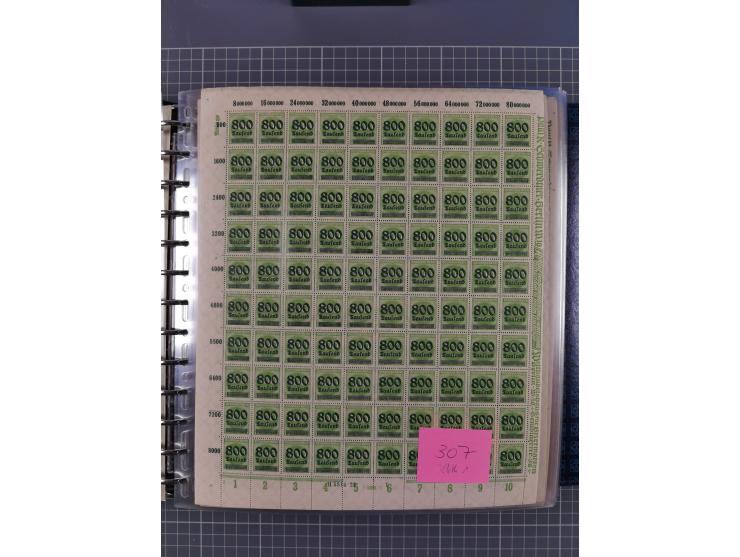 1900/23, reichhaltige und umfangreiche Bogensammlung in 9 Alben, vielfach spezialisiert nach Plattennummern, Farben und Typen