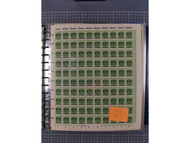 1900/23, reichhaltige und umfangreiche Bogensammlung in 9 Alben, vielfach spezialisiert nach Plattennummern, Farben und Typen