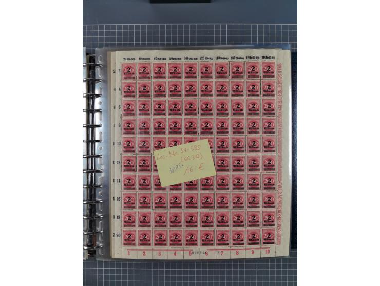 1900/23, reichhaltige und umfangreiche Bogensammlung in 9 Alben, vielfach spezialisiert nach Plattennummern, Farben und Typen