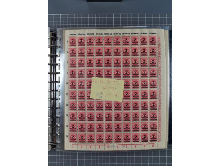 1900/23, reichhaltige und umfangreiche Bogensammlung in 9 Alben, vielfach spezialisiert nach Plattennummern, Farben und Typen