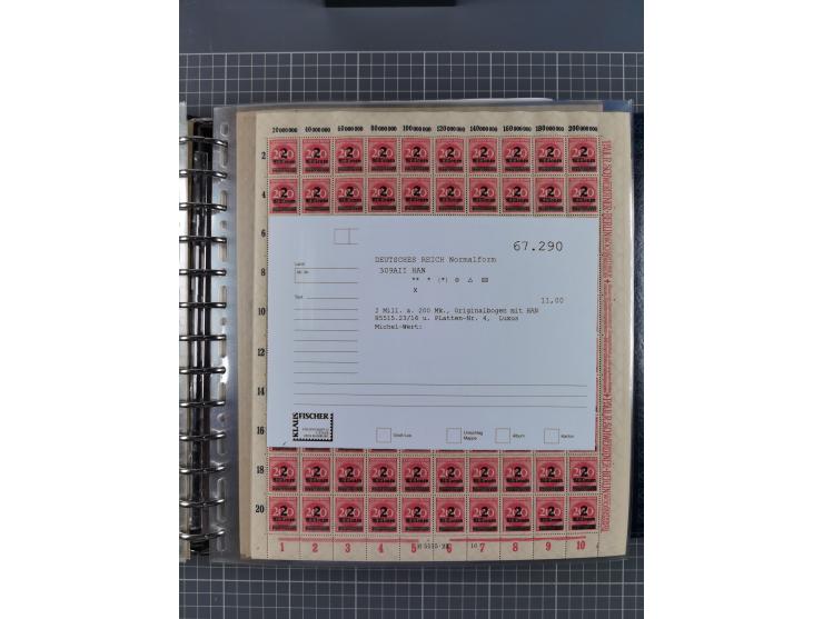 1900/23, reichhaltige und umfangreiche Bogensammlung in 9 Alben, vielfach spezialisiert nach Plattennummern, Farben und Typen