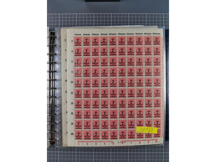 1900/23, reichhaltige und umfangreiche Bogensammlung in 9 Alben, vielfach spezialisiert nach Plattennummern, Farben und Typen