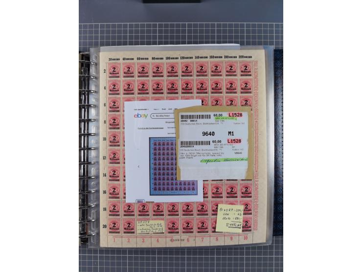 1900/23, reichhaltige und umfangreiche Bogensammlung in 9 Alben, vielfach spezialisiert nach Plattennummern, Farben und Typen