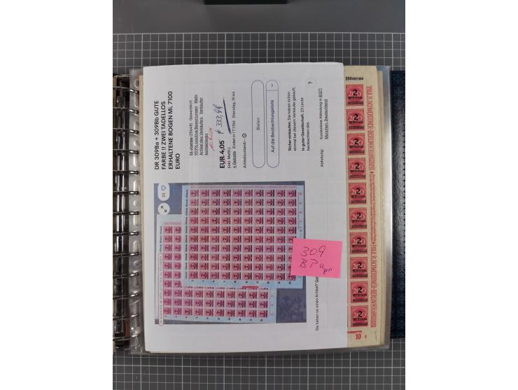 1900/23, reichhaltige und umfangreiche Bogensammlung in 9 Alben, vielfach spezialisiert nach Plattennummern, Farben und Typen