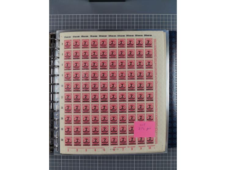 1900/23, reichhaltige und umfangreiche Bogensammlung in 9 Alben, vielfach spezialisiert nach Plattennummern, Farben und Typen