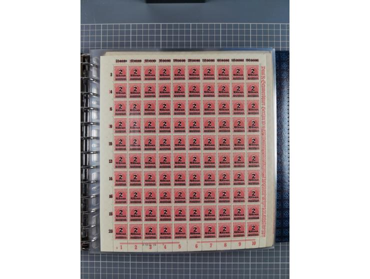 1900/23, reichhaltige und umfangreiche Bogensammlung in 9 Alben, vielfach spezialisiert nach Plattennummern, Farben und Typen