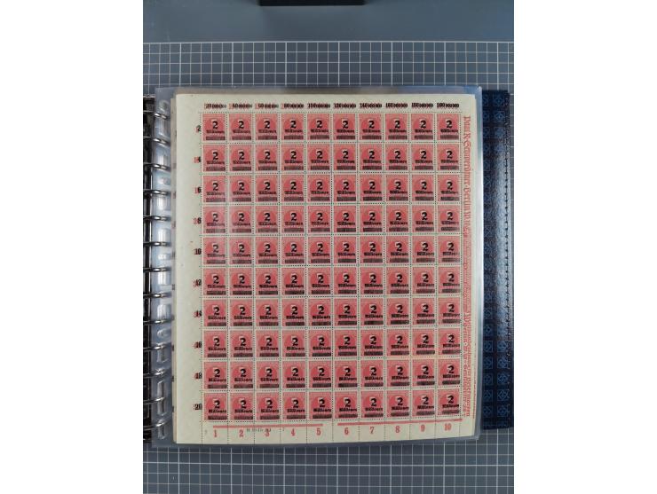 1900/23, reichhaltige und umfangreiche Bogensammlung in 9 Alben, vielfach spezialisiert nach Plattennummern, Farben und Typen