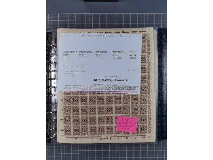 1900/23, reichhaltige und umfangreiche Bogensammlung in 9 Alben, vielfach spezialisiert nach Plattennummern, Farben und Typen