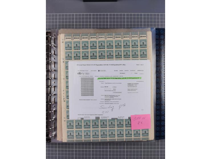 1900/23, reichhaltige und umfangreiche Bogensammlung in 9 Alben, vielfach spezialisiert nach Plattennummern, Farben und Typen