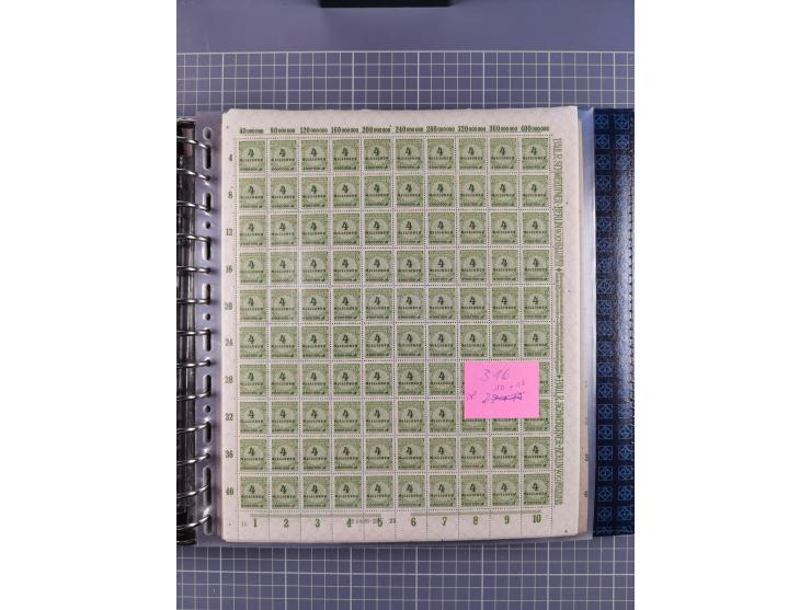 1900/23, reichhaltige und umfangreiche Bogensammlung in 9 Alben, vielfach spezialisiert nach Plattennummern, Farben und Typen