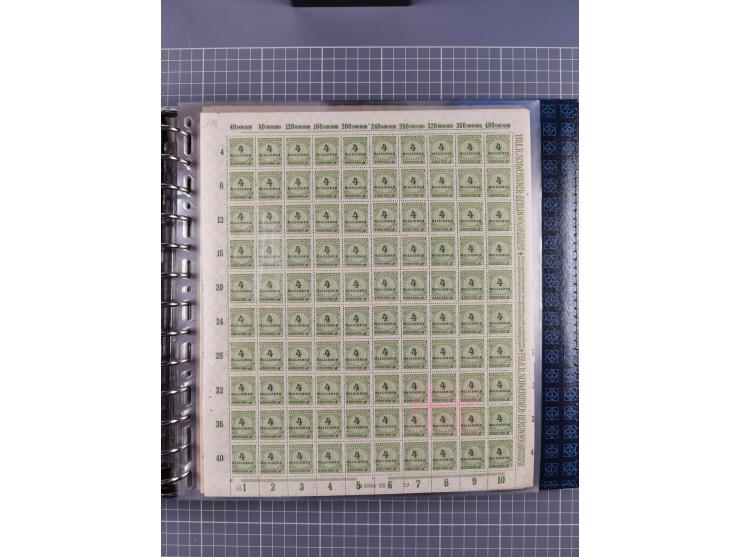 1900/23, reichhaltige und umfangreiche Bogensammlung in 9 Alben, vielfach spezialisiert nach Plattennummern, Farben und Typen