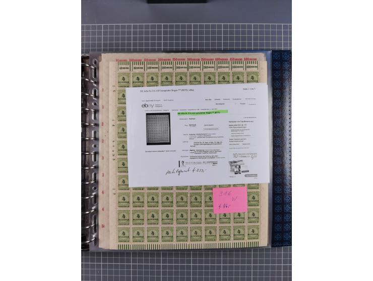 1900/23, reichhaltige und umfangreiche Bogensammlung in 9 Alben, vielfach spezialisiert nach Plattennummern, Farben und Typen