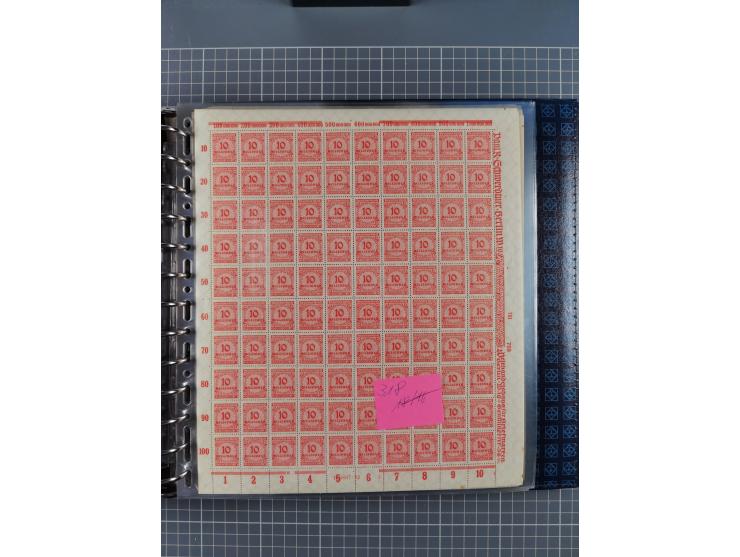 1900/23, reichhaltige und umfangreiche Bogensammlung in 9 Alben, vielfach spezialisiert nach Plattennummern, Farben und Typen