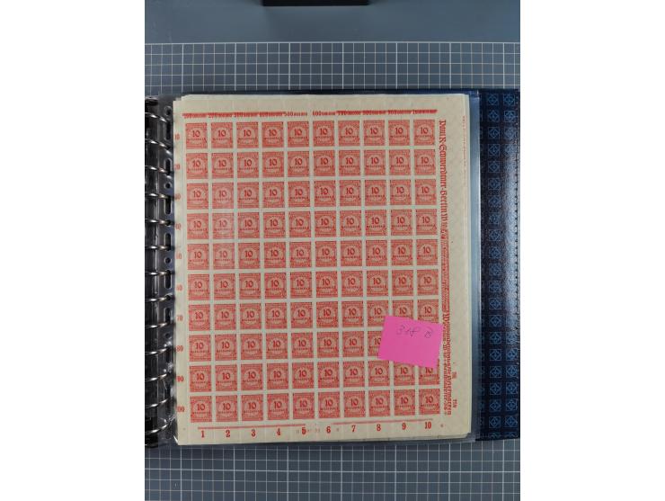 1900/23, reichhaltige und umfangreiche Bogensammlung in 9 Alben, vielfach spezialisiert nach Plattennummern, Farben und Typen