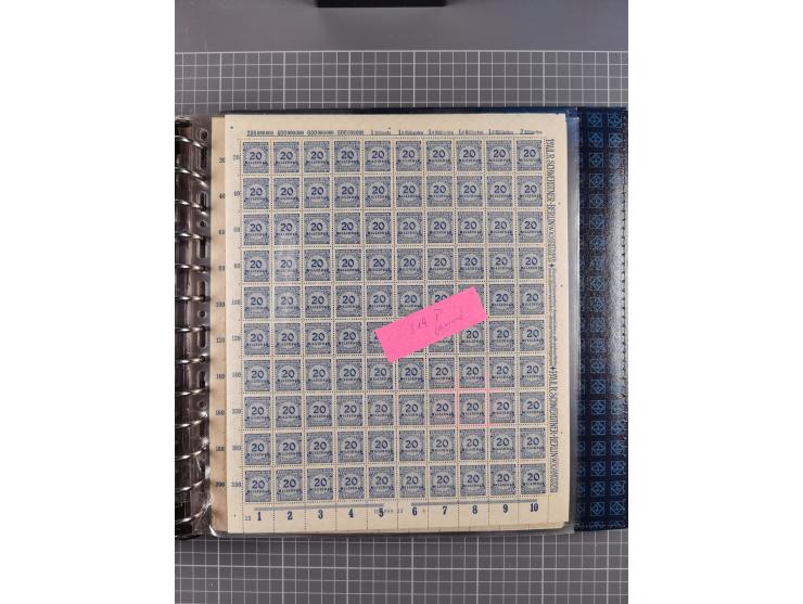 1900/23, reichhaltige und umfangreiche Bogensammlung in 9 Alben, vielfach spezialisiert nach Plattennummern, Farben und Typen