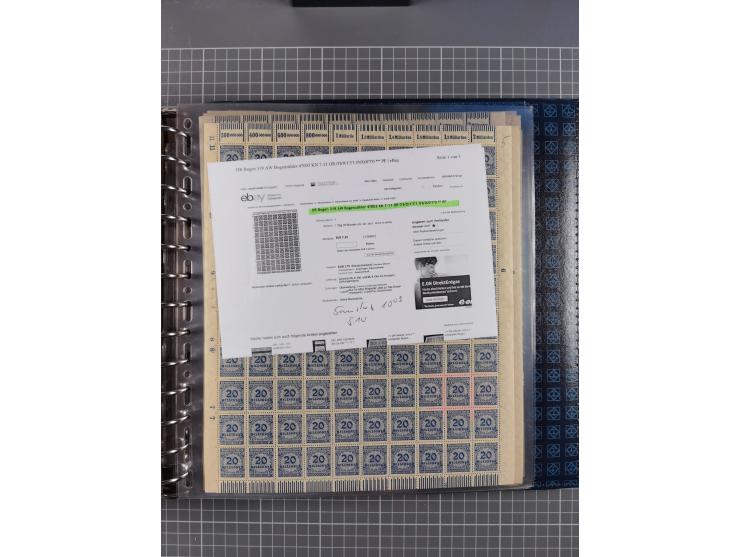 1900/23, reichhaltige und umfangreiche Bogensammlung in 9 Alben, vielfach spezialisiert nach Plattennummern, Farben und Typen