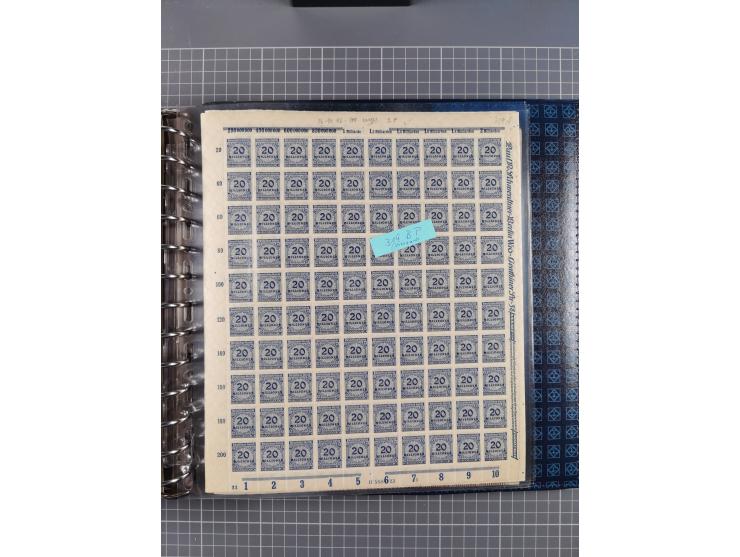 1900/23, reichhaltige und umfangreiche Bogensammlung in 9 Alben, vielfach spezialisiert nach Plattennummern, Farben und Typen