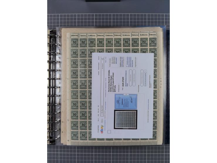 1900/23, reichhaltige und umfangreiche Bogensammlung in 9 Alben, vielfach spezialisiert nach Plattennummern, Farben und Typen