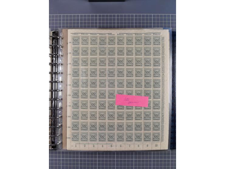 1900/23, reichhaltige und umfangreiche Bogensammlung in 9 Alben, vielfach spezialisiert nach Plattennummern, Farben und Typen