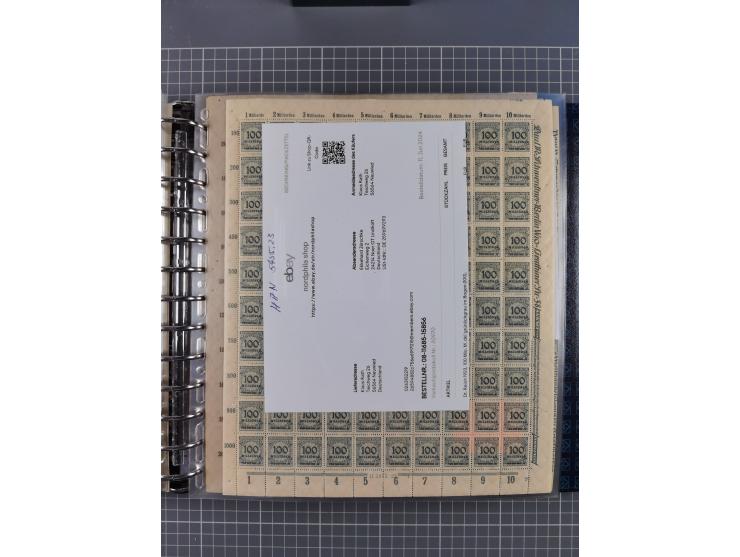 1900/23, reichhaltige und umfangreiche Bogensammlung in 9 Alben, vielfach spezialisiert nach Plattennummern, Farben und Typen