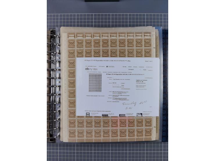 1900/23, reichhaltige und umfangreiche Bogensammlung in 9 Alben, vielfach spezialisiert nach Plattennummern, Farben und Typen