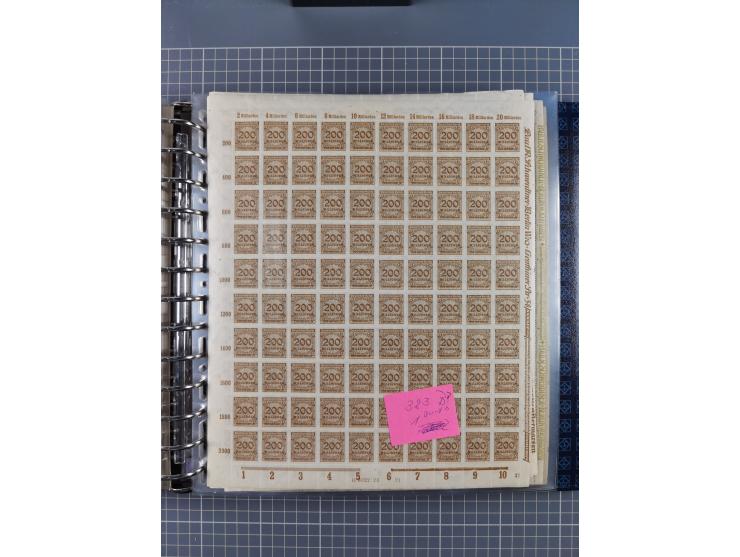 1900/23, reichhaltige und umfangreiche Bogensammlung in 9 Alben, vielfach spezialisiert nach Plattennummern, Farben und Typen