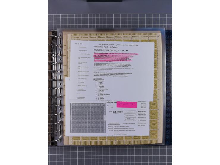 1900/23, reichhaltige und umfangreiche Bogensammlung in 9 Alben, vielfach spezialisiert nach Plattennummern, Farben und Typen