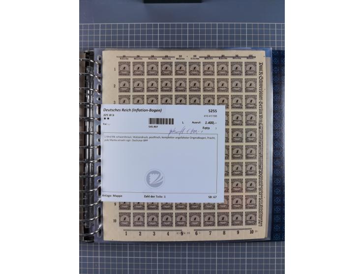 1900/23, reichhaltige und umfangreiche Bogensammlung in 9 Alben, vielfach spezialisiert nach Plattennummern, Farben und Typen