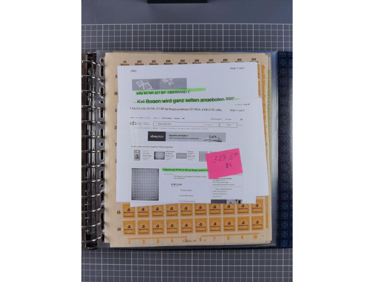 1900/23, reichhaltige und umfangreiche Bogensammlung in 9 Alben, vielfach spezialisiert nach Plattennummern, Farben und Typen