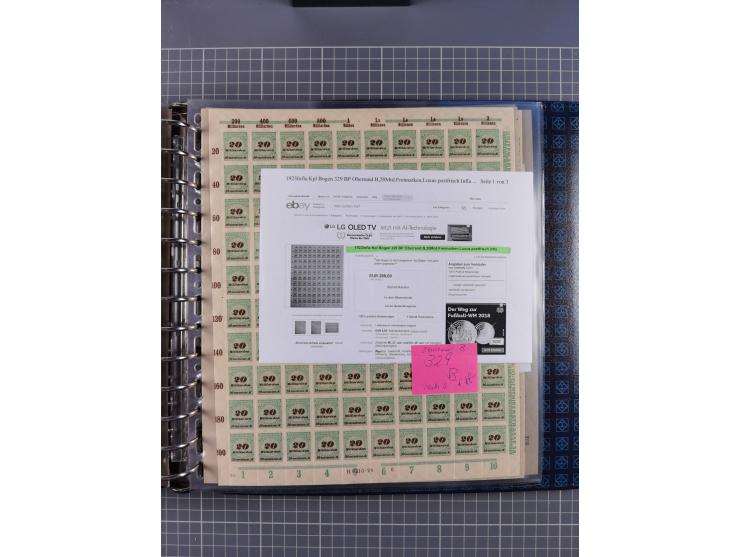 1900/23, reichhaltige und umfangreiche Bogensammlung in 9 Alben, vielfach spezialisiert nach Plattennummern, Farben und Typen