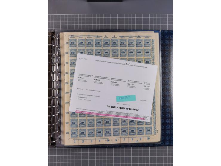 1900/23, reichhaltige und umfangreiche Bogensammlung in 9 Alben, vielfach spezialisiert nach Plattennummern, Farben und Typen