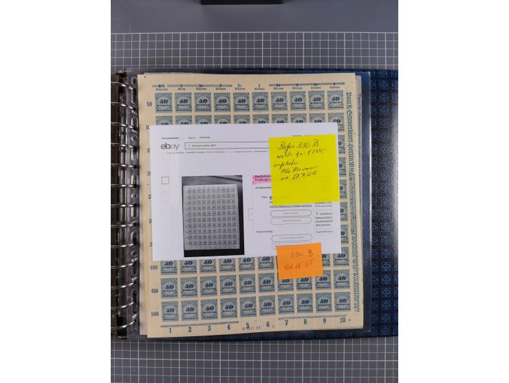 1900/23, reichhaltige und umfangreiche Bogensammlung in 9 Alben, vielfach spezialisiert nach Plattennummern, Farben und Typen