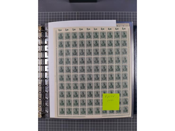 1900/23, reichhaltige und umfangreiche Bogensammlung in 9 Alben, vielfach spezialisiert nach Plattennummern, Farben und Typen